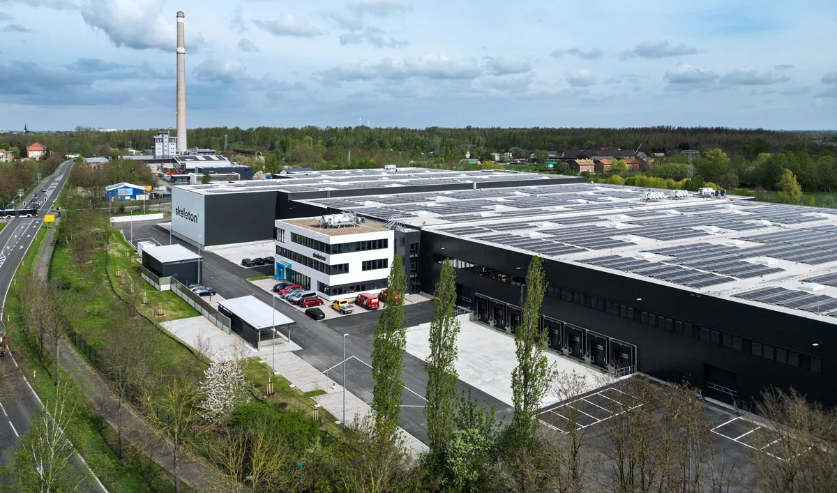 The exterior of the large Skeleton factory in Leipzig, Germany.